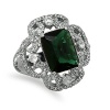 CleverEve 2014 Designer Series Rhodium Plated Brass Pave Clear CZ Frame Ring w/ Large Green CZ Center (Size 5 to 10)