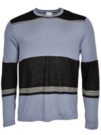 Armani Collezioni Blue and Black Striped Silk Blend Crewneck Sweater Medium M