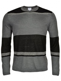 Armani Collezioni Gray and Black Striped Silk Blend Crewneck Sweater Medium
