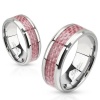 STR-0070 Stainless Steel Pink Carbon Fiber Inlay Band Ring