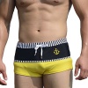 Linemoon Men's Boxer Swimming Trunks with Tie Front Fashion Anchor Strips Swimwear