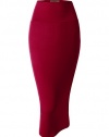 Doublju Women Fasionable High Waisted Scuba Big Size Midi Skirt RED,3XL