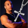 Bao Style Men The Fast and the Furious Dominic Toledo Same Style Crystal Cross Pendant Necklace Silver