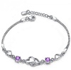 Drunk Wind Romantic Love Symbol Heart Link Princess Square Diamond Accented Shining Silver Chain Bracelet