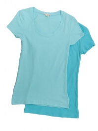 2 Pack Zenana Women's Basic Scoop Neck T-Shirt Small Aqua, Oasis