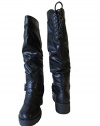 Forever Samara-16 Womens Knee High Slouchy Shaft Equestrian Style Winter Boots With Laces and Buckles Black 8.5