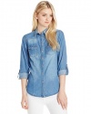YMI Juniors' Long-Sleeve Chambray Button-Front Shirt