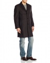 Calvin Klein Men's Plaza Striped Wool Overcoat, Brown, 36/Small