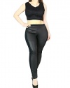 PLUS SIZE-Womens Sexy Fitted Stretchy Pants Faux Leather Front Patched Accent