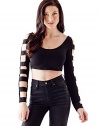 GUESS Women's Caged-Arm Crop Top