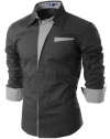 Doublju Mens Dress Shirt with Contrast Detail CHARCOAL XL (US-L)