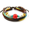 Real Spark Multicolor Rope Leather Wristband Tribal Adjustabel Tribal Wood Beads Classy Wrap Bracelet