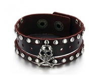 Belletas Punk Style Rock Skull Studs Decorated Adjustable Length Durable Leather Wrap Bracelet