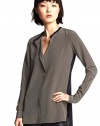 VINCE Womens Colorblock Silk Tunic Shirt Blouse Sz 4 Olive/Black 150891FI
