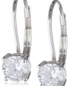 Plated Sterling Silver and Round-Cut Cubic Zirconia Lever-Back Earrings (1 cttw)