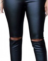 TomYork Christmas Black Faux-leather Cut-out Knee Legging