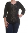 Jm Collection Plus Size Three-Quarter-Sleeve Studded Top Size 0X