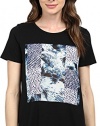 TWO by Vince Camuto Women's Short Sleeve Scenic Vapors Patchwork Tee