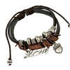Bluegrass Romantic Font Love Pendant Multistrand Leather Golden String of Rings Handmade Bracelet,Adjustable