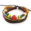 Real Spark Red Crystal Charm Colorful Wood Beads Leather String Multi Strands Adjustable Wrap Bracelet