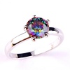 Psiroy 925 Sterling Silver Stunning Created Gorgeous Women's 8mm*8mm Round Cut Rainbow topaz Filled Ring