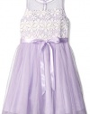 Bloome Big Girls Knit Mesh Dress with Floral Lace Trim, Lilac/White, 12