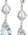 Sterling Silver Swarovski Elements Crystal Aurora Borealis Pear Shape Drop and Bicone Earrings