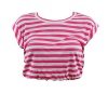 Belle Du Jour Pink White Crop Top Casual T-Shirt Tee Jersey Knit Junior, Small