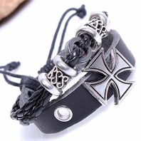 Modern Fantasy Black Rock Cross Christmas Ring Adjustable Weave Gifts Metal Luck Leather Bracelet