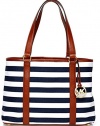 Michael Kors Summer Large EW Tote Navy White Striped Canvas