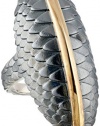 Elizabeth and James Audubon Sterling Silver and Plated 23K Gold Feather North and South Ring, Size 6
