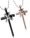 Unisex's Stainless Steel CZ Studded Two Wraped Rings Cross Pendant with Random Chain by Aienid