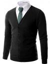 Doublju Mens Basic Button Down Soft V-Neck Cardigan BLACK,(US M)