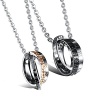 Double FNT Fine Tricyclic Ring Word Engraved Diamond Accent Stainless Steel Couple Pendant Necklace