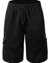 iDarbi Mens Loose Fit Fleece Cargo Shorts Solid Colors (S-5XL Avail)