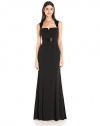 Carmen Marc Valvo Infusion Women's V Cut Crepe Gown with Beaded Trim