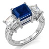 925 Sterling Silver Princess Cut Blue & White Cubic Zirconia CZ Engagement Ring