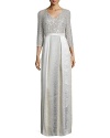 Kay Unger Women's 3/4 Sleeve Sequined Gown