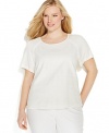 Calvin Klein Plus Size Short Sleeve Perforated Top 1x White