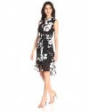 NY Collection Women's Printed Sleeveless Pointed Collar Shirt Dress with Tie Waist