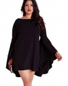 HUAHUI Women's Plus Size Flared Sleeve Swing Dress Black