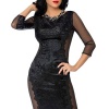 Sanbay Womens Black Velvet Dress - Seven Mesh Sleeves Slim Dress