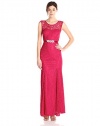 Betsy & Adam Women's Sleeveless Lace Gown with Waist Embellishment