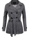BEKTOME Womens Classic Double Breasted Pea Coat Jacket with Button Belt Loop