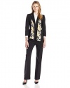Le Suit Women's Single-Button Suit Jacket and Pant Set with Scarf