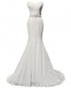 Solovedress Women's Beaded Pleat Lace Wedding Dress Mermaid Bridal Gown with Sash