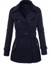 BEKTOME Womens Trench Inspired Double Breasted Waist Belted Pea Coat Jacket