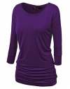 BMS Womens 3/4 Sleeve Drape Top with Side Shirring Top Tee Shirt