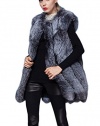 Top Fur Women's Natural Silver Fox Fur Gilet Coat Fall Winter Long Waistcoat