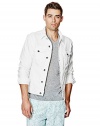 GUESS Men's Dillon Coated-Sleeve Denim Jacket in Optic White Wash